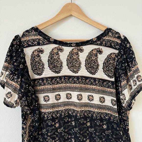 Free People Paisley Tee Shirt Blouse Black Brown XS - Picture 6 of 14